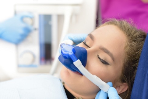 Woman receiving nitrous oxide sedation dentistry